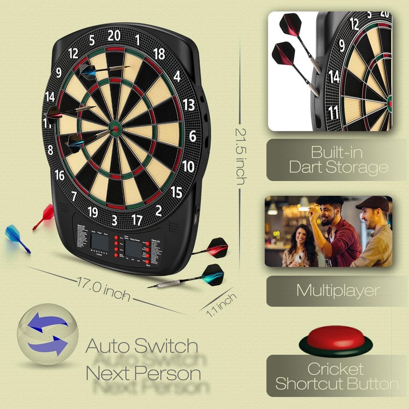 Sydora Electronic Dartboard Set with Colorful LED Displays, Soft Tip Cricket Dart Board AC & Batteries - Including 6 Darts, 130 Tips,6 Integrated Dart Tail, 2.5m Extended Power Adapter - Image 5